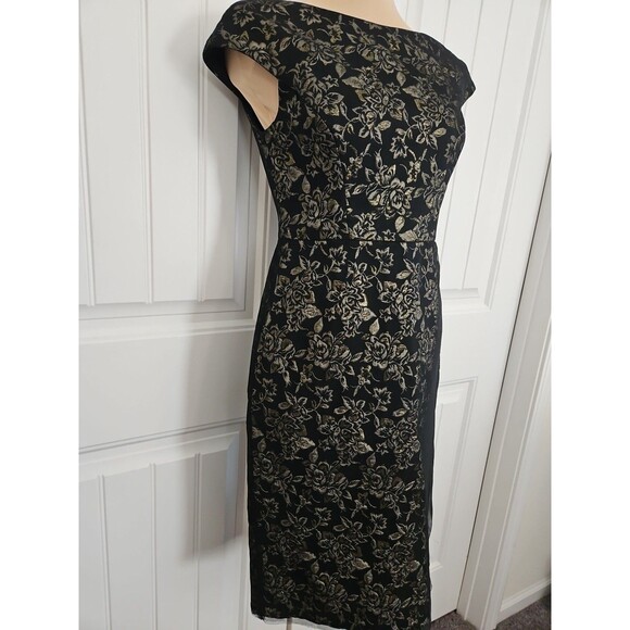 Vera Wang Black & Gold Metallic Brocade Party Cocktail Dress Size 2 Gorgeous! - Picture 2 of 16